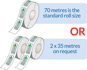 You can have a roll as a standard 70 metre roll or 2 x 35 metre rolls on request You can have a roll as a standard 70 metre roll or 2 x 35 metre rolls on request