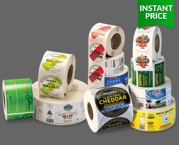 Labels on rolls printed full colour with various designs